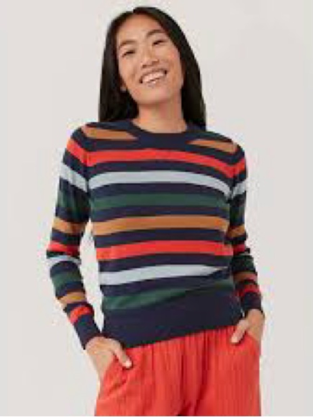 Pact Navy Multicolor Striped Crewneck Sweater
